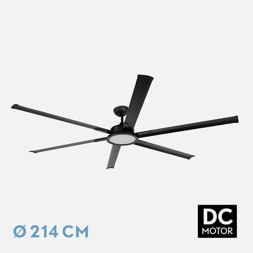 Ventilador de techo DC Almanzor 214 cm con luz LED de FABRILAMP en color negro – vista de detalle