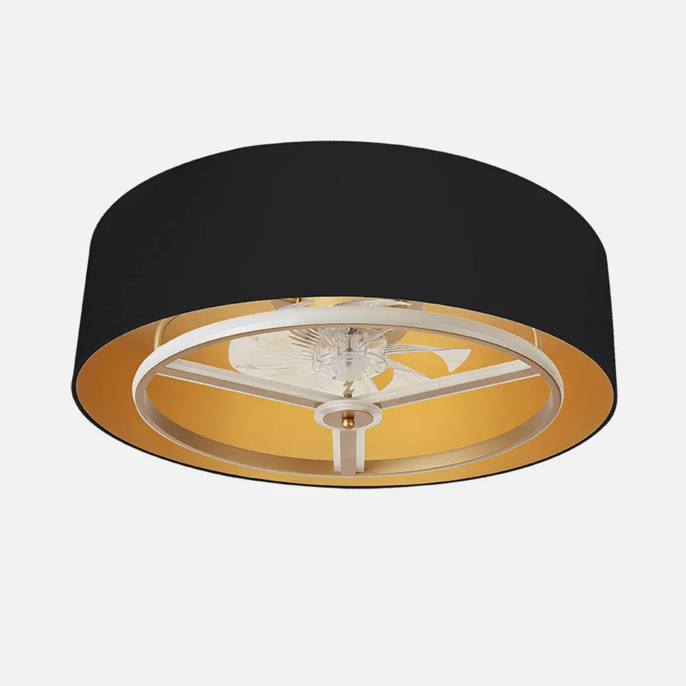 Ventilador de techo tipo plafón DC Anuska 70 cm con luz LED de FABRILAMP en color negro/oro-oro