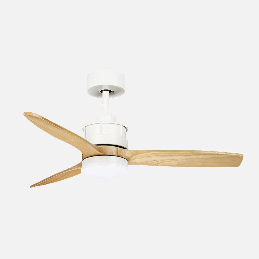 Ventilador de techo DC Barrax 106 cm con luz LED de FABRILAMP en color blanco/haya