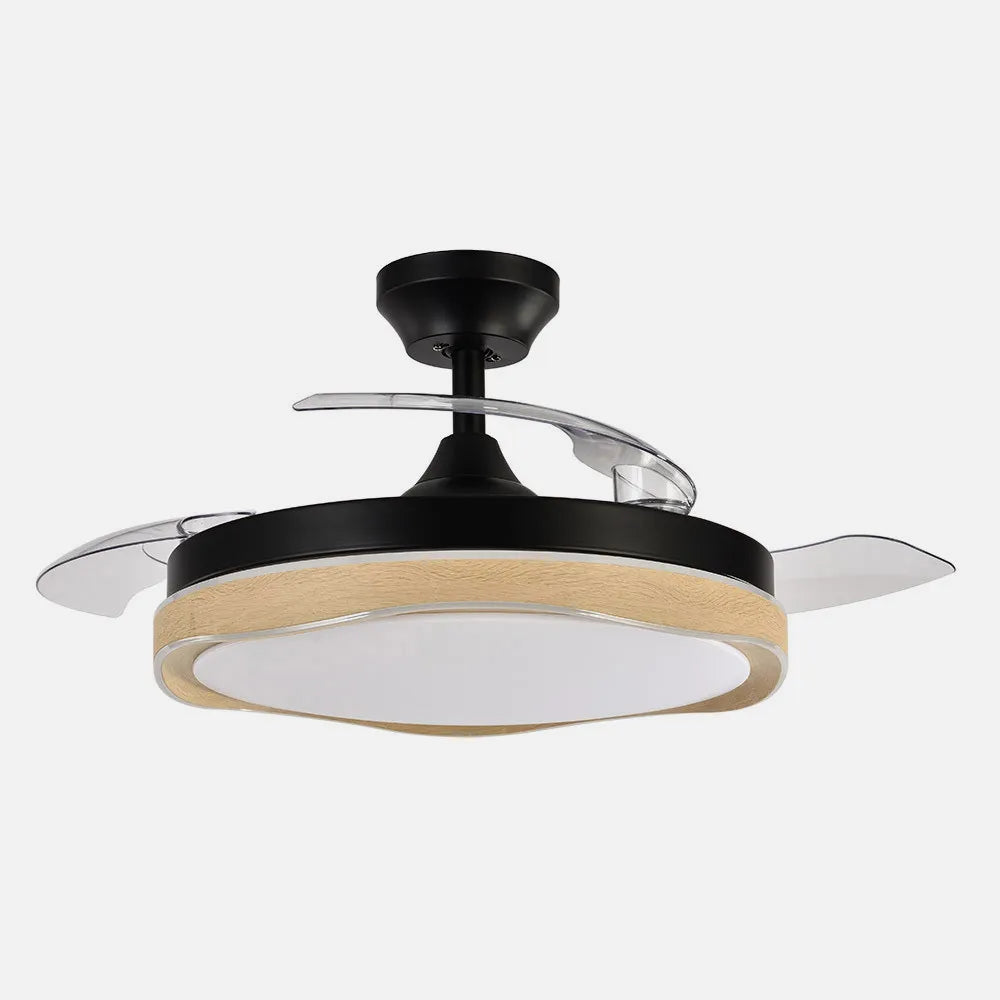 Ventilador de techo DC Blondi 107 cm con aspas retráctiles y luz LED de FABRILAMP en color negro/madera