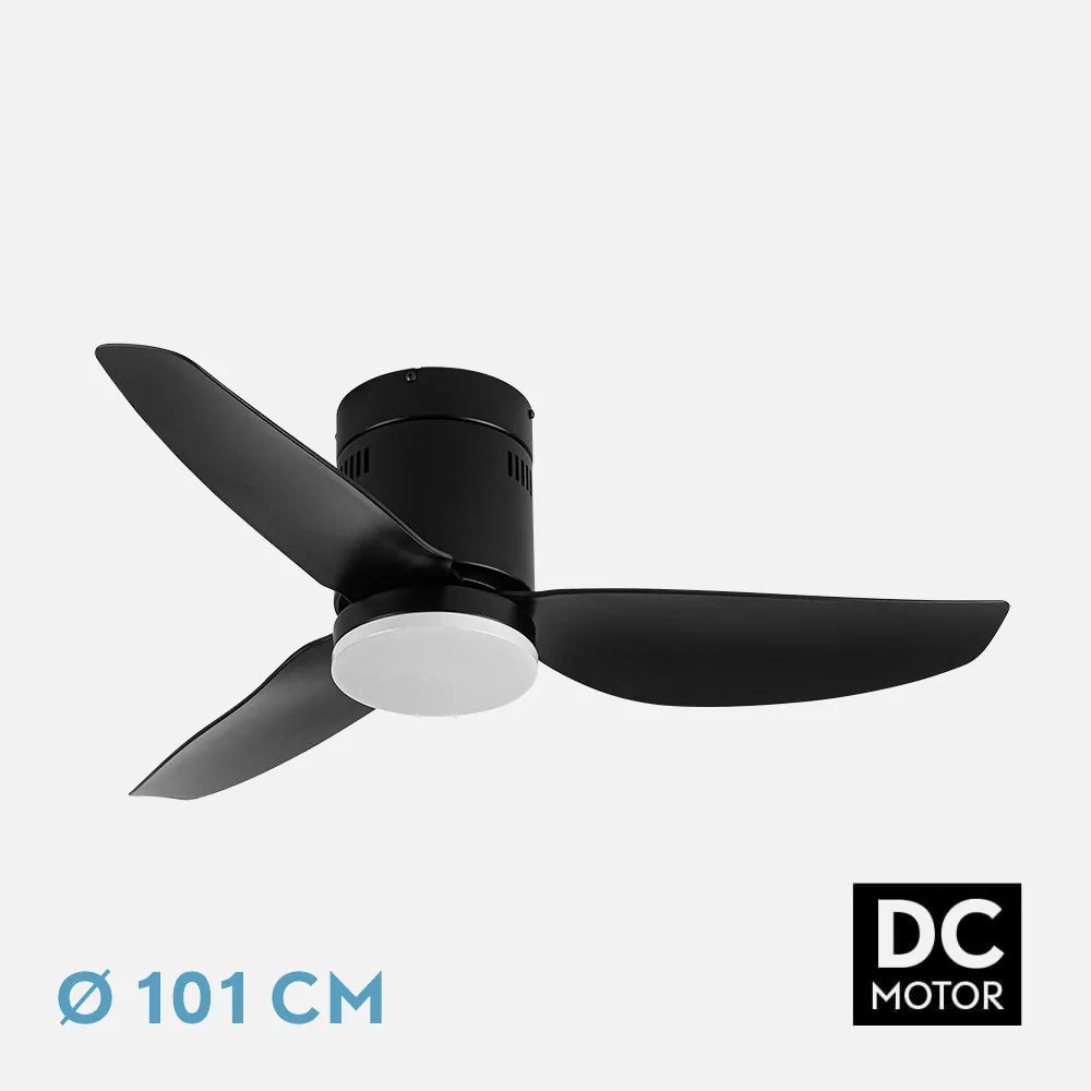 Ventilador de techo DC Borax 101 cm con luz LED de FABRILAMP en color negro – vista de detalle
