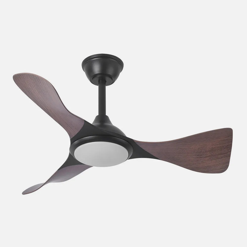 Ventilador de techo DC Caimán 89 cm con luz LED de FABRILAMP en color negro/roble