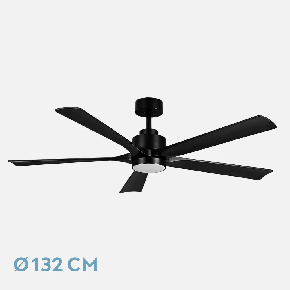 Ventilador de techo DC Cairo 132 cm con luz LED de FABRILAMP en color negro – vista de detalle