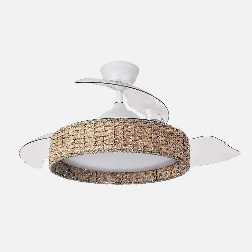 Ventilador de techo DC Canario 107 cm con aspas retráctiles y luz LED de FABRILAMP en color blanco/natural