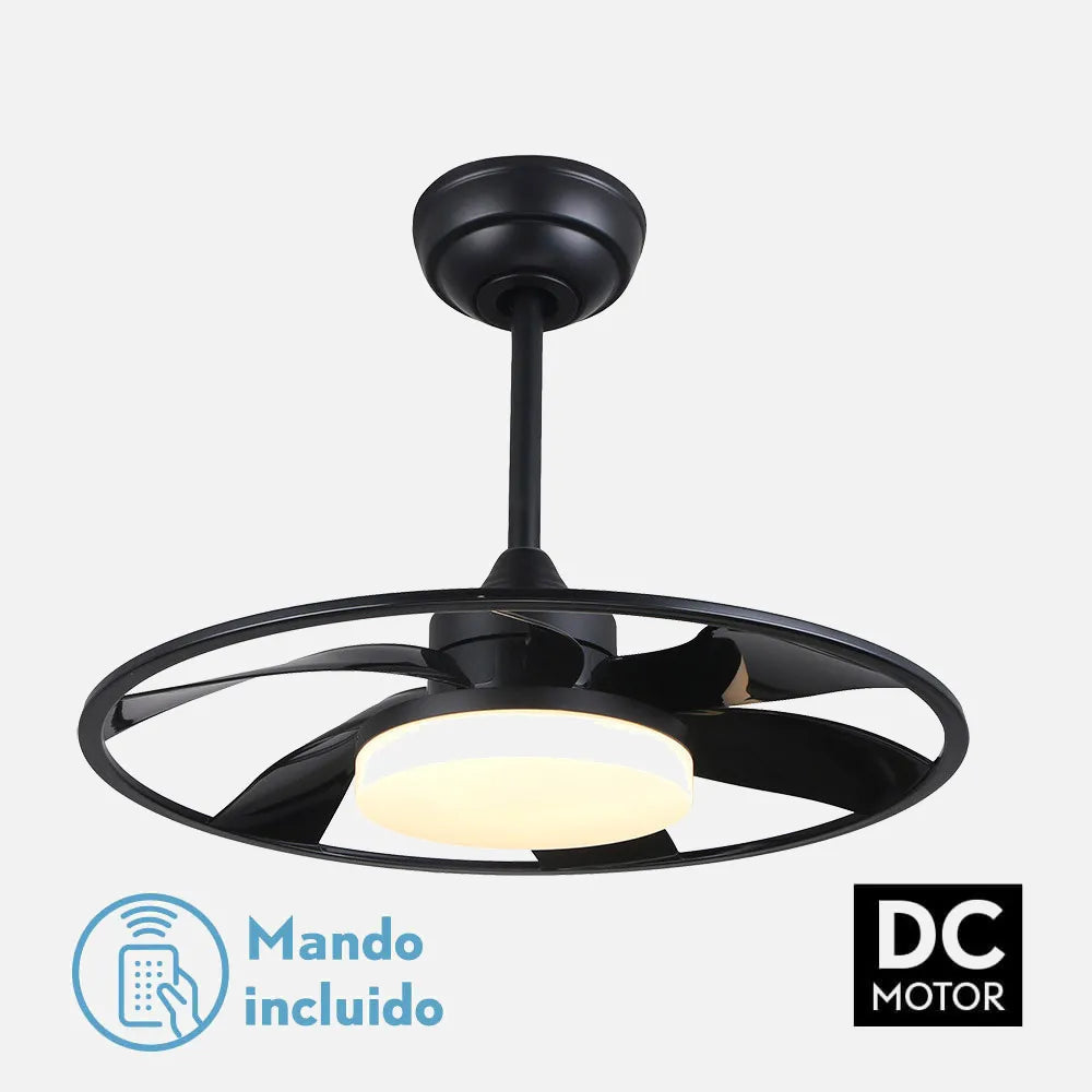 Ventilador de techo tipo plafón DC Celsius 55 cm con luz LED de FABRILAMP en color negro – vista de detalle