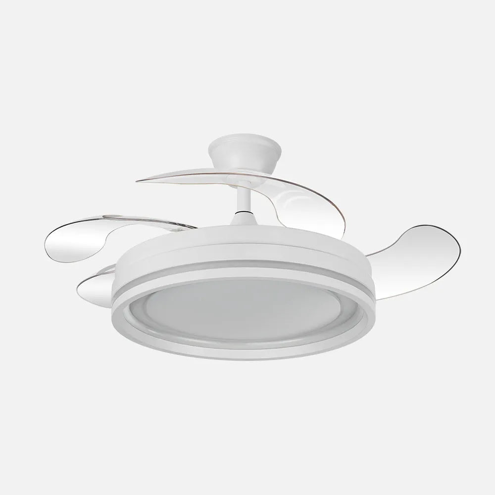 Ventilador de techo DC Cerrato 107 cm con aspas retráctiles y luz LED de FABRILAMP en color blanco