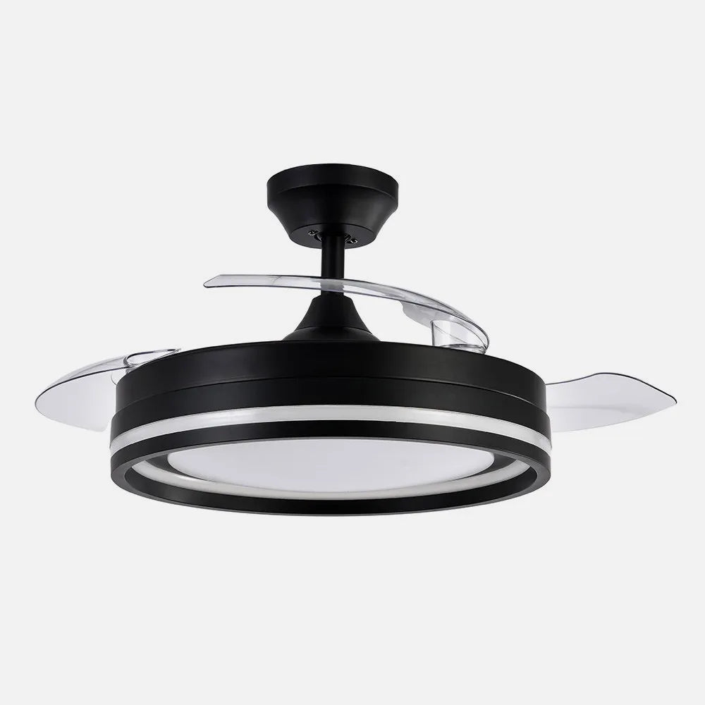 Ventilador de techo DC Cerrato 107 cm con aspas retráctiles y luz LED de FABRILAMP en color negro
