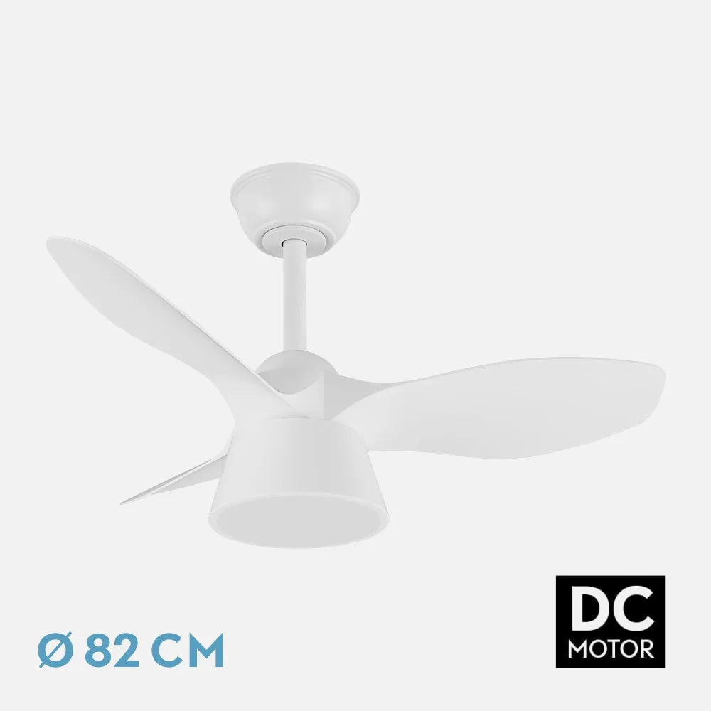 Ventilador de techo DC Cúbico 82 cm con luz LED de FABRILAMP en color blanco – vista de detalle