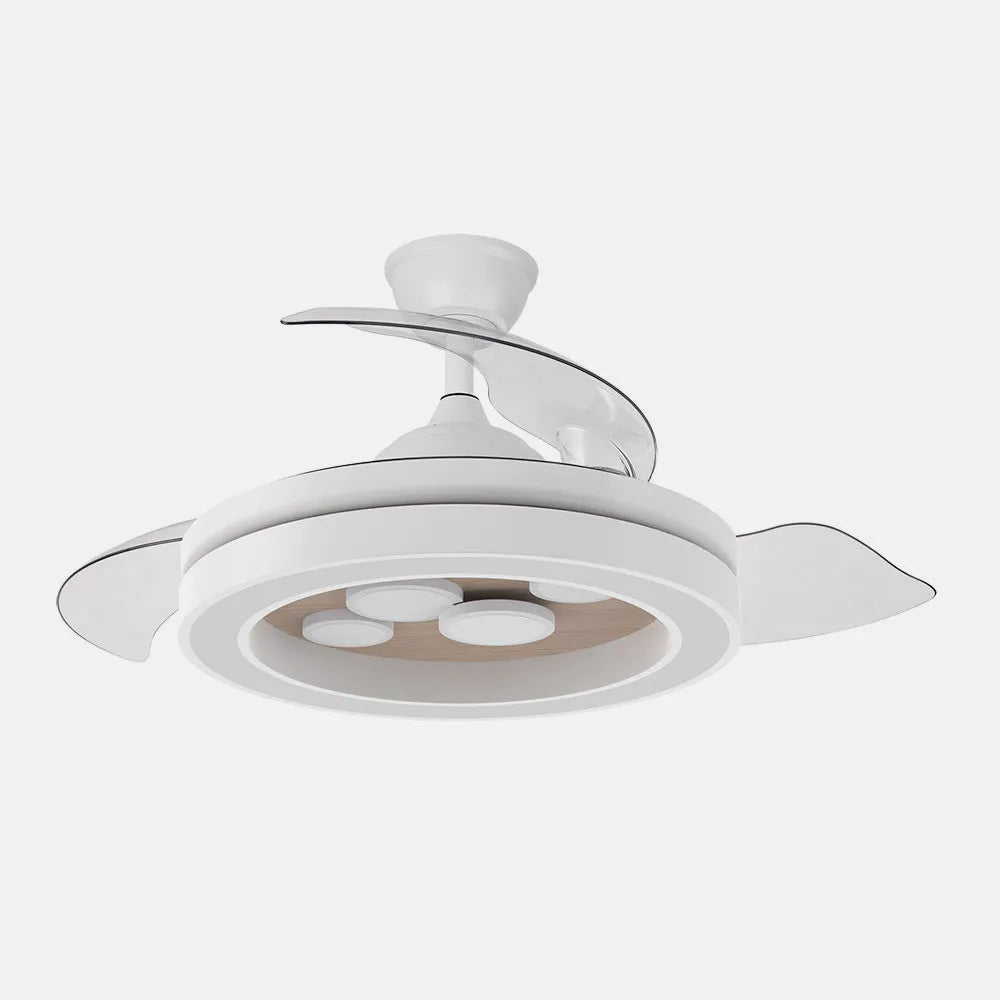 Ventilador de techo DC Cupido 107 cm con aspas retráctiles y luz LED de FABRILAMP en color blanco/haya