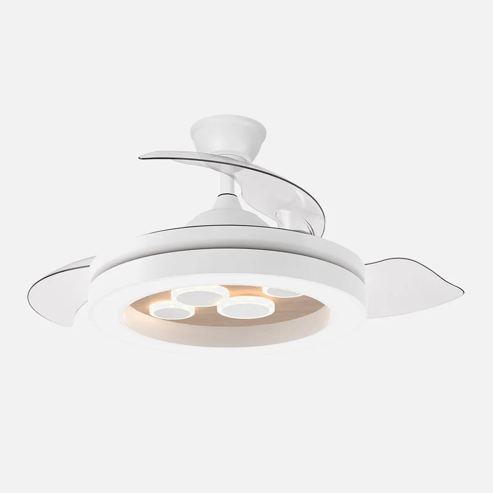 Ventilador de techo DC Cupido 107 cm con aspas retráctiles y luz LED de FABRILAMP en color blanco/haya – vista de detalle