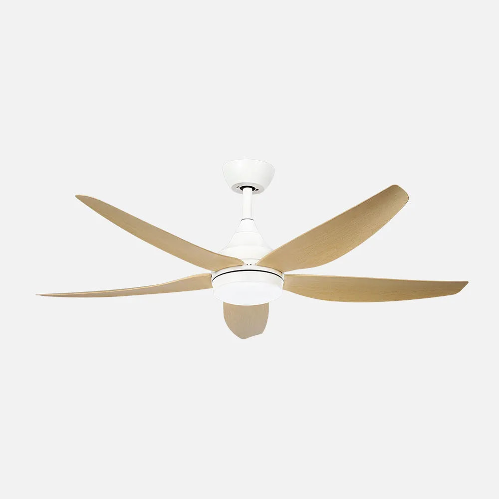 Ventilador de techo DC Elda 144 cm con luz LED de FABRILAMP en color blanco/haya