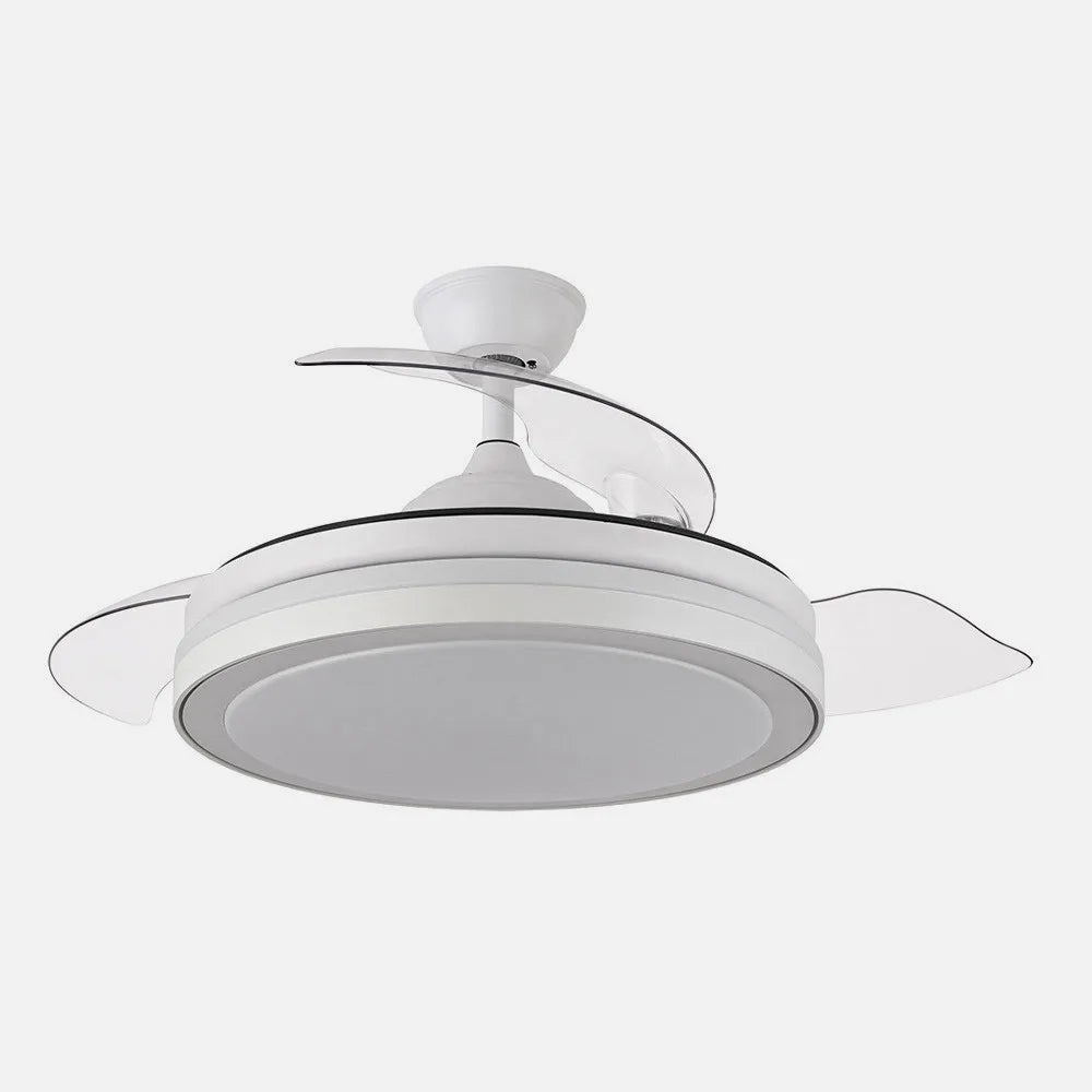 Ventilador de techo DC Esparta 107 cm con aspas retráctiles y luz LED de FABRILAMP en color blanco