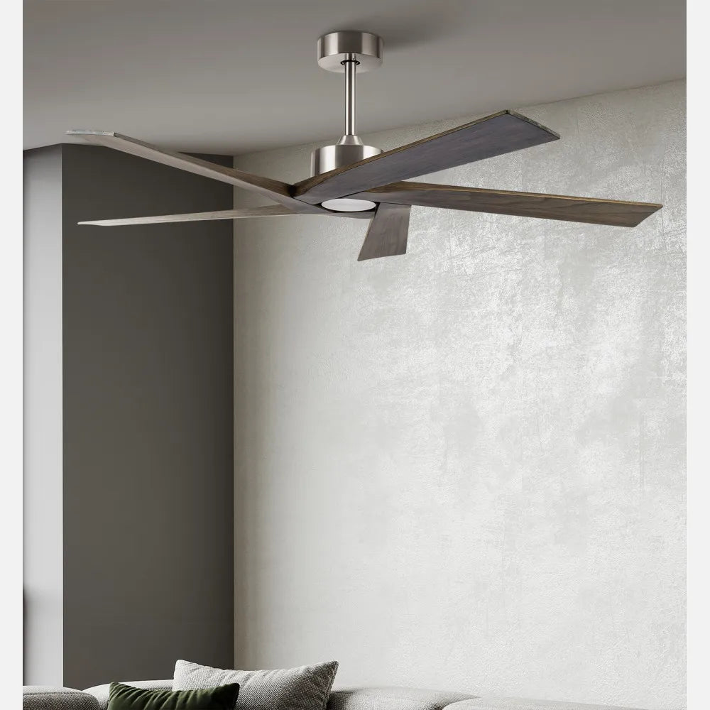 Ventilador de techo DC Nadir 142 cm sin luz de FABRILAMP en color níquel/rústico – vista de detalle