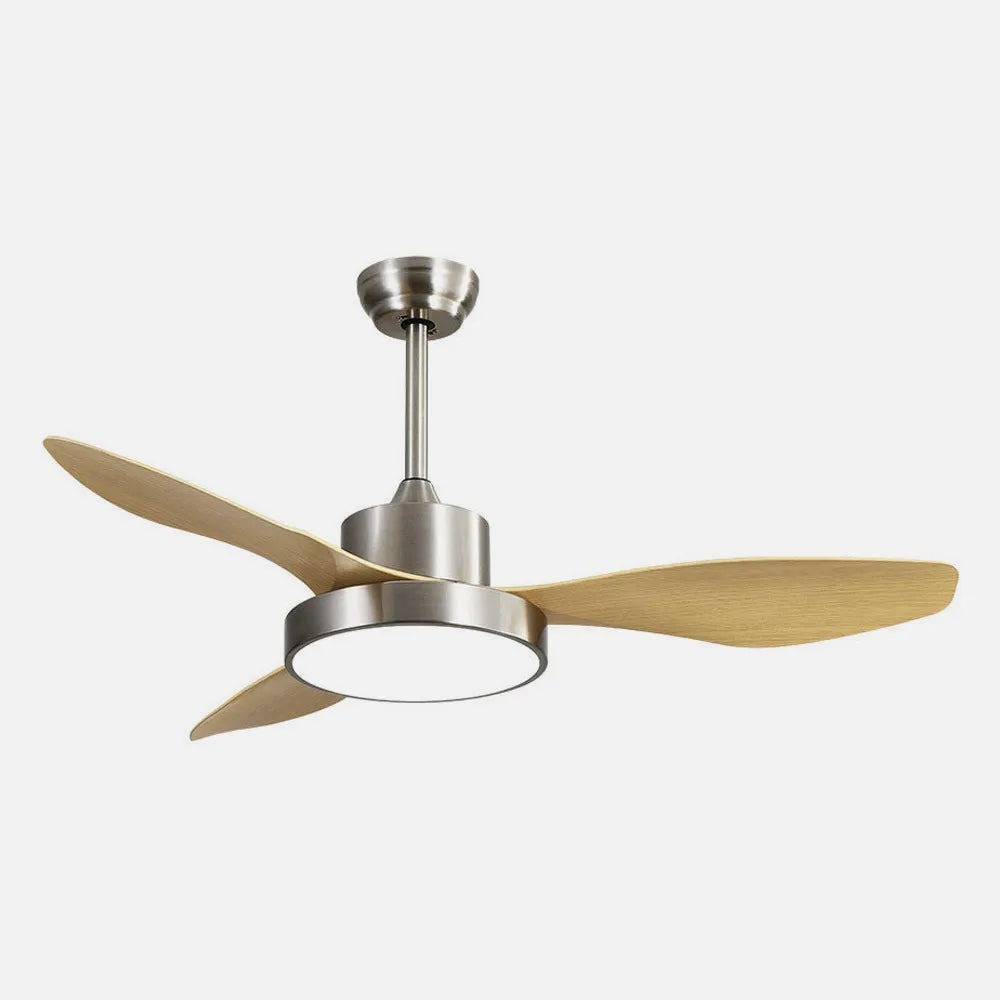 Ventilador de techo DC Hayate 97 cm con luz LED de FABRILAMP en color níquel/haya