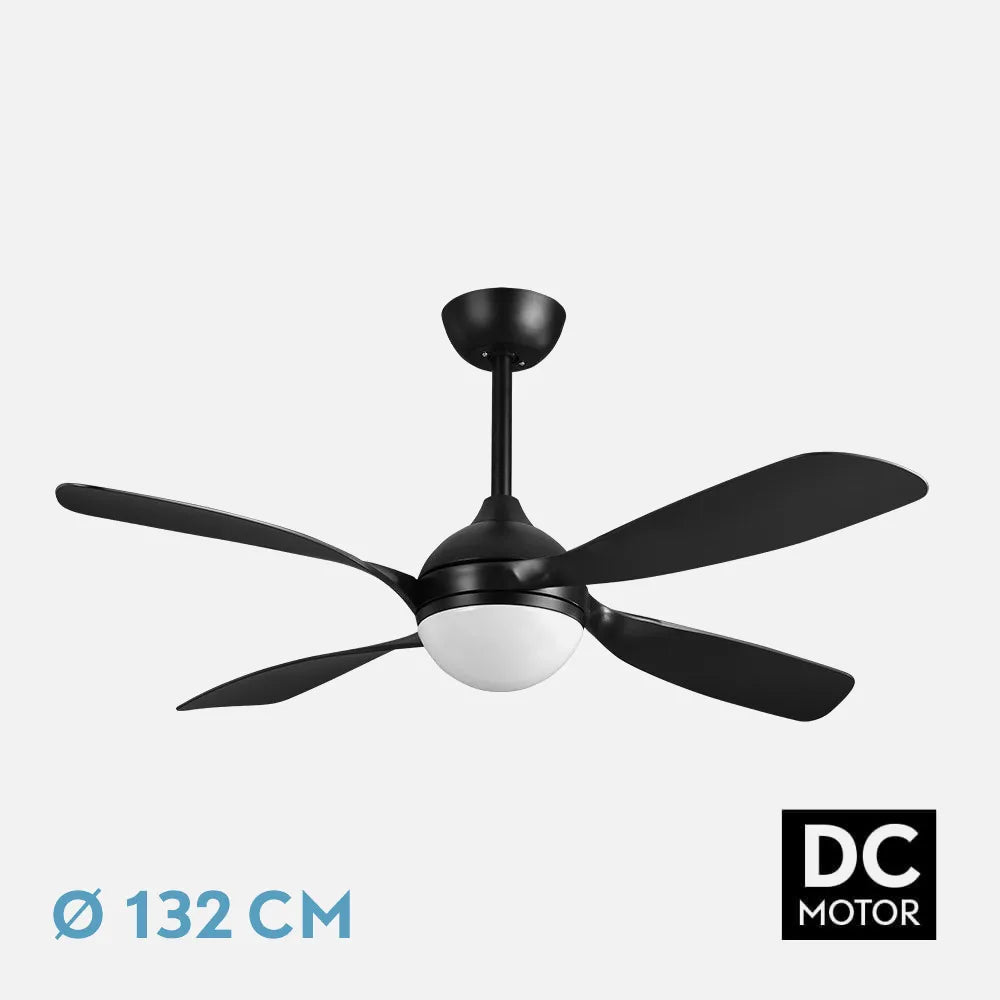 Ventilador de techo DC Livorno 132 cm con luz LED de FABRILAMP en color negro – vista de detalle