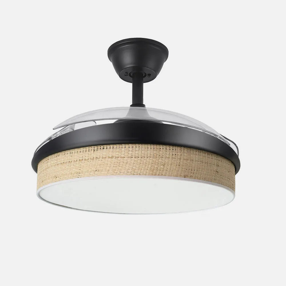 Ventilador de techo DC Moda 108 cm con aspas retráctiles y luz LED de FABRILAMP en color negro/cañizo claro