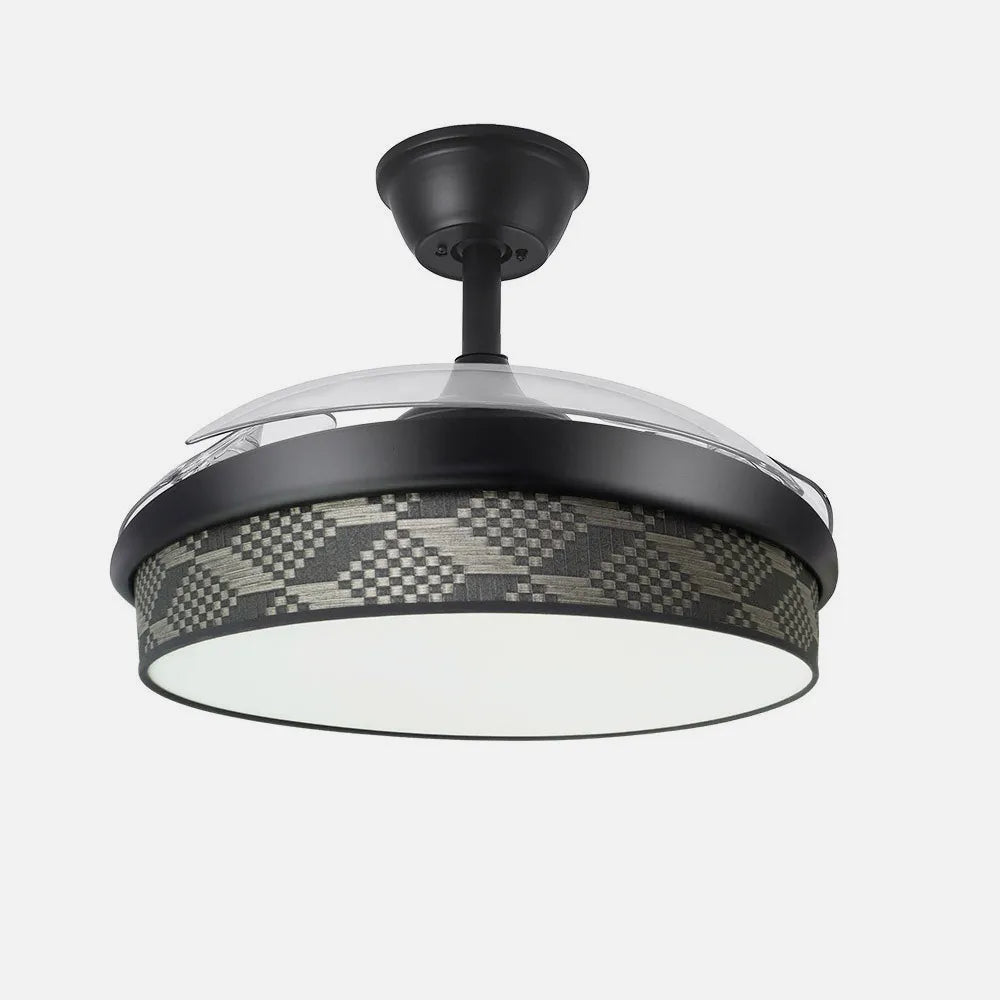 Ventilador de techo DC Moda 108 cm con aspas retráctiles y luz LED de FABRILAMP en color negro/tetris gris