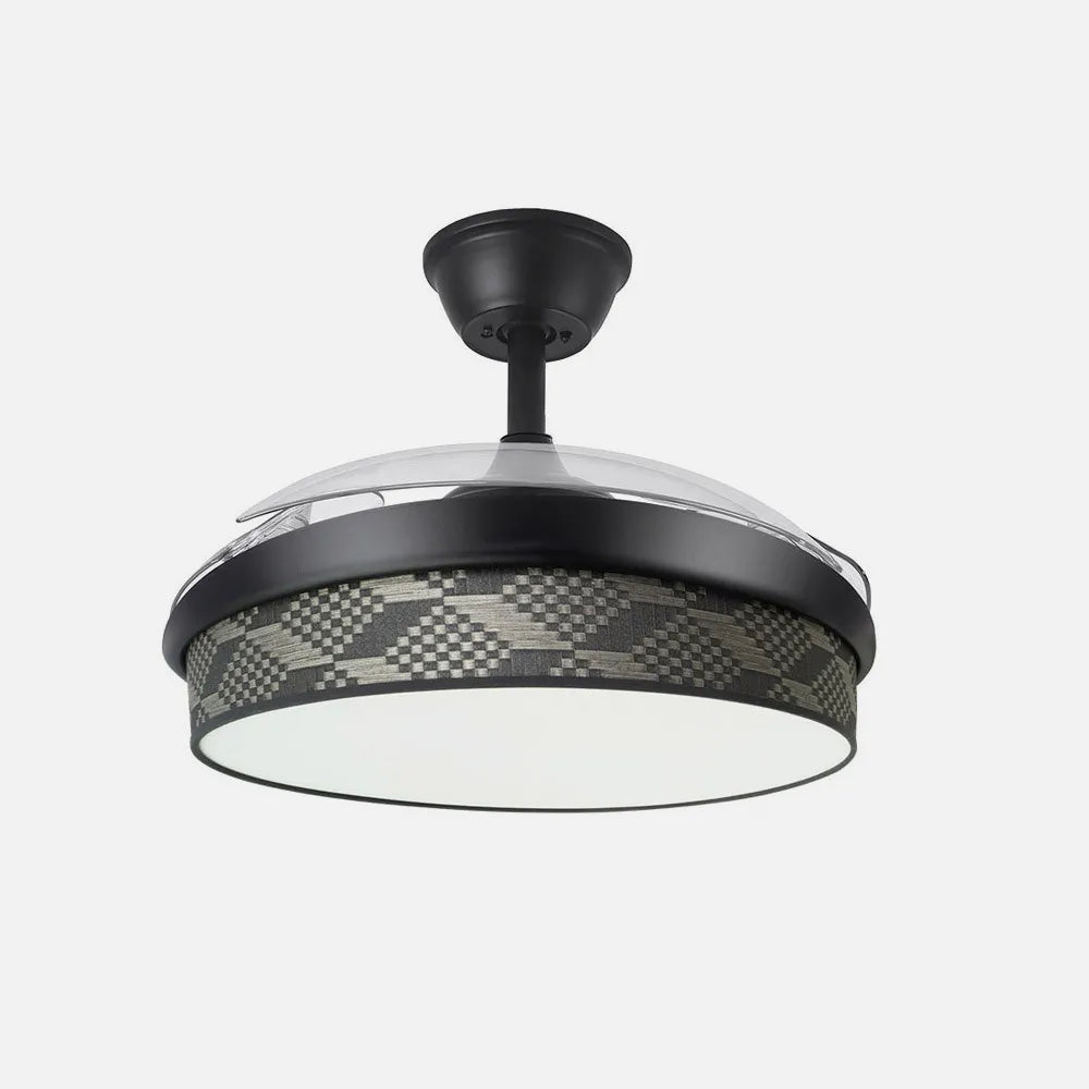 Ventilador de techo DC Moda 91 cm con aspas retráctiles y luz LED de FABRILAMP en color negro/tetris gris
