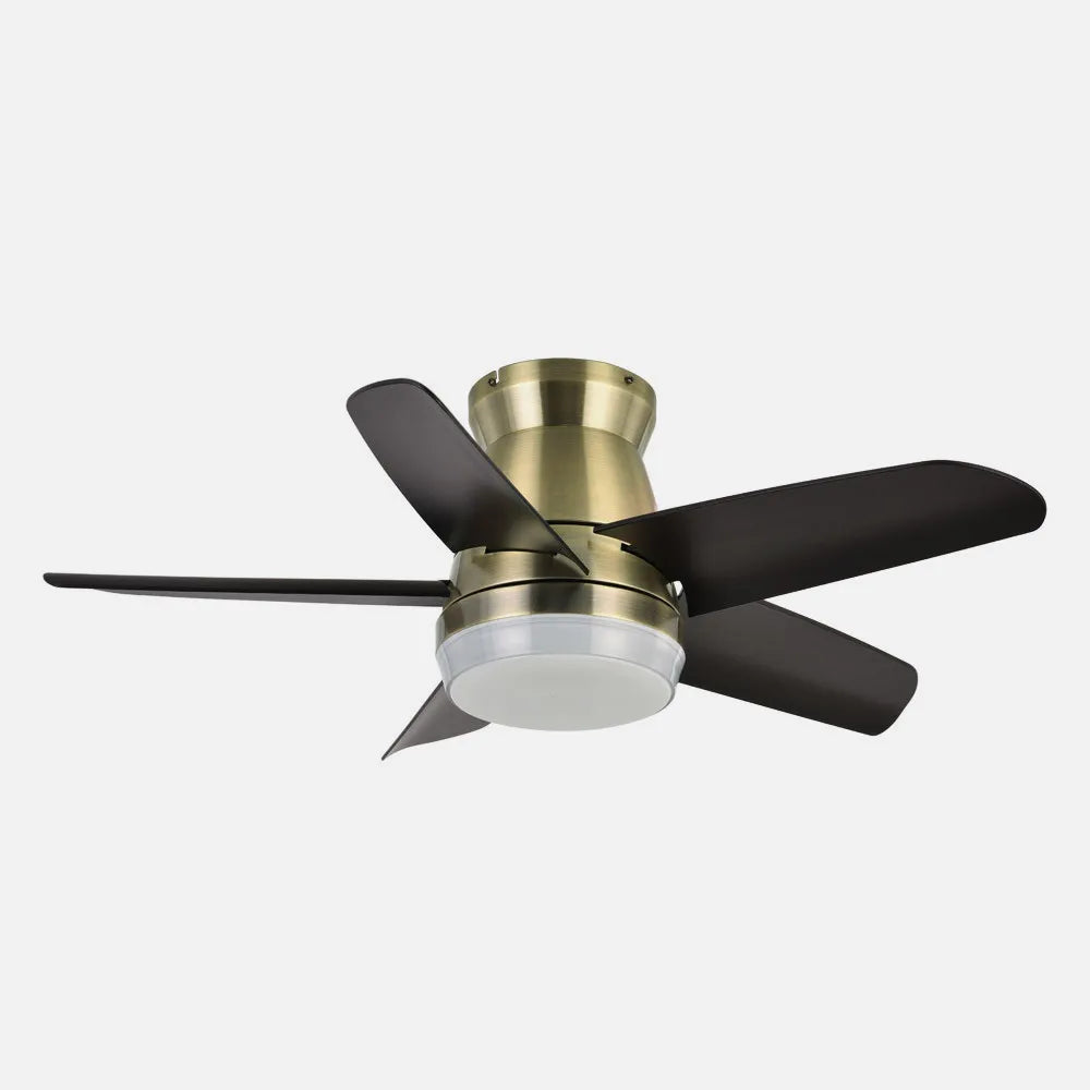 Ventilador de techo DC Neutron 91 cm con luz LED de FABRILAMP en color cuero/negro