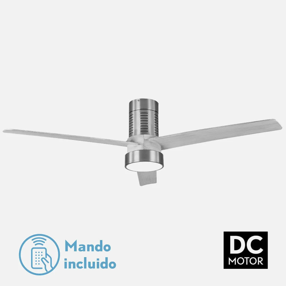 Ventilador de techo DC Teo 139 cm con luz LED de FABRILAMP en color níquel/gris – vista de detalle
