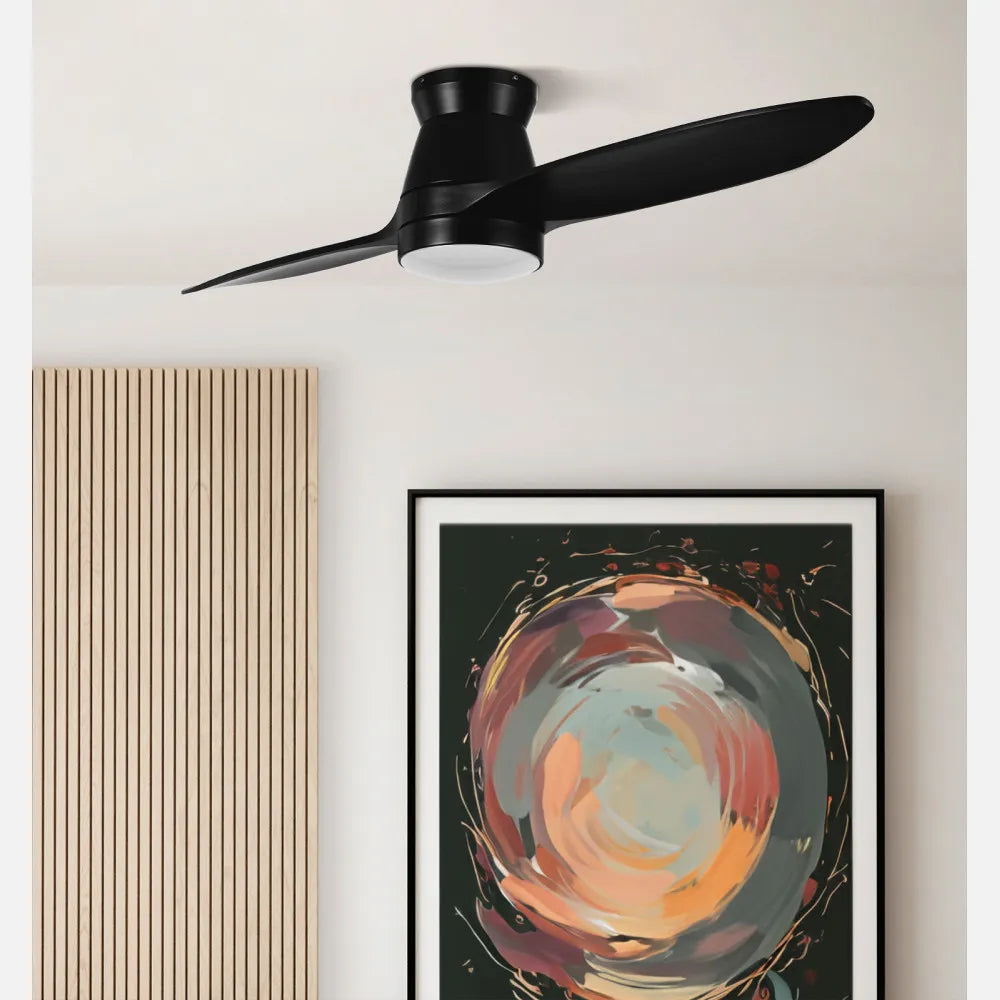 Ventilador de techo DC Nordic 132 cm con luz LED de FABRILAMP en color negro – vista de detalle