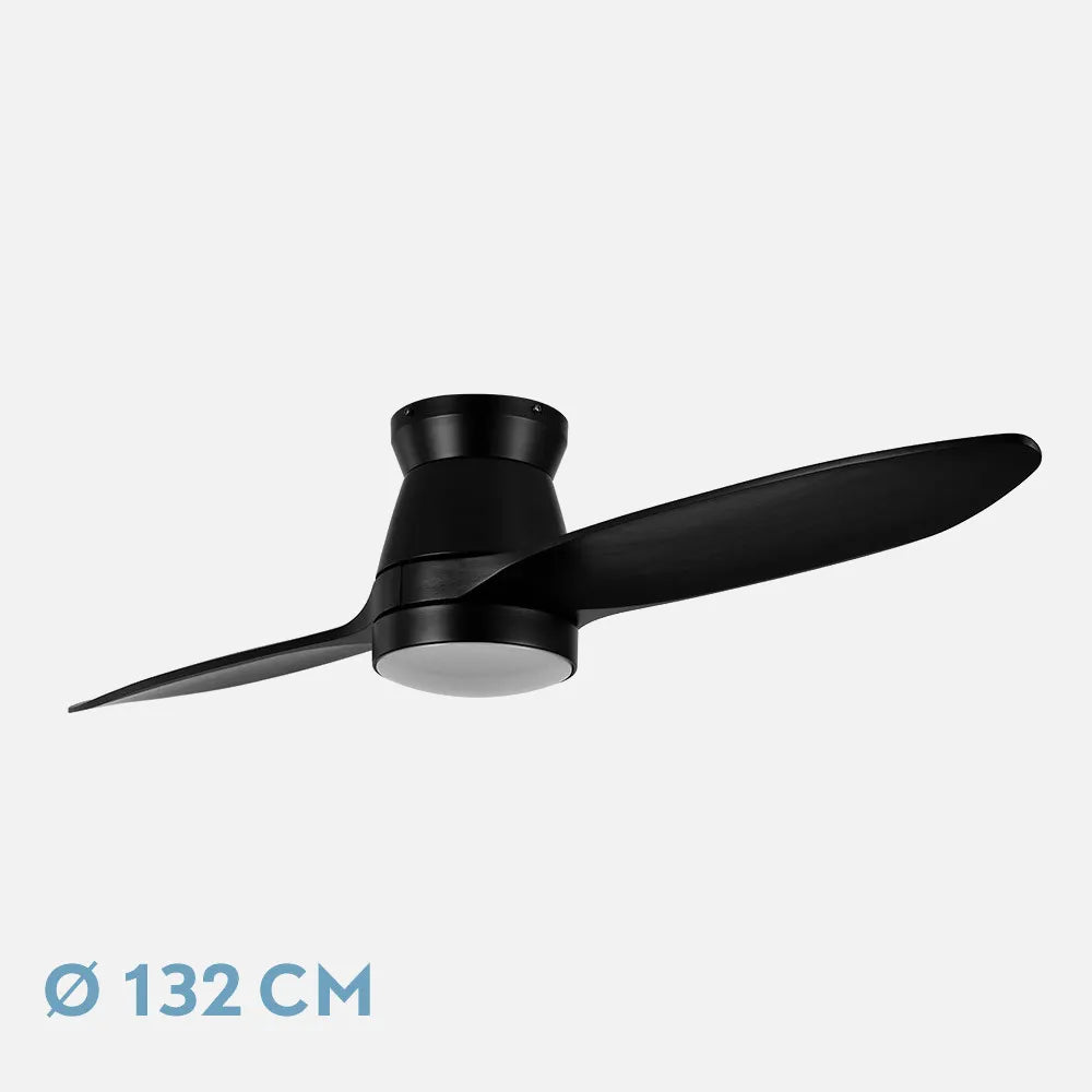 Ventilador de techo DC Nordic 132 cm con luz LED de FABRILAMP en color negro – vista de detalle