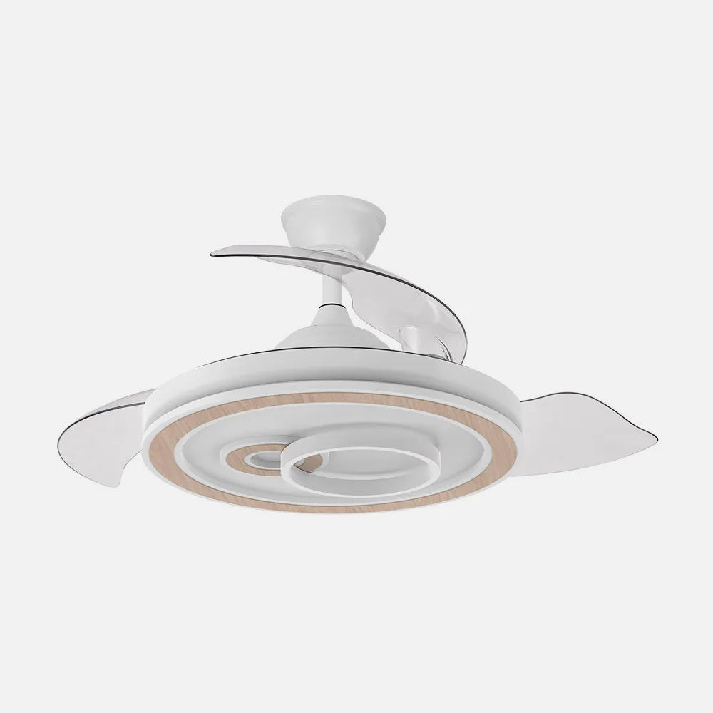 Ventilador de techo DC Sultán 107 cm con aspas retráctiles y luz LED de FABRILAMP en color blanco/haya