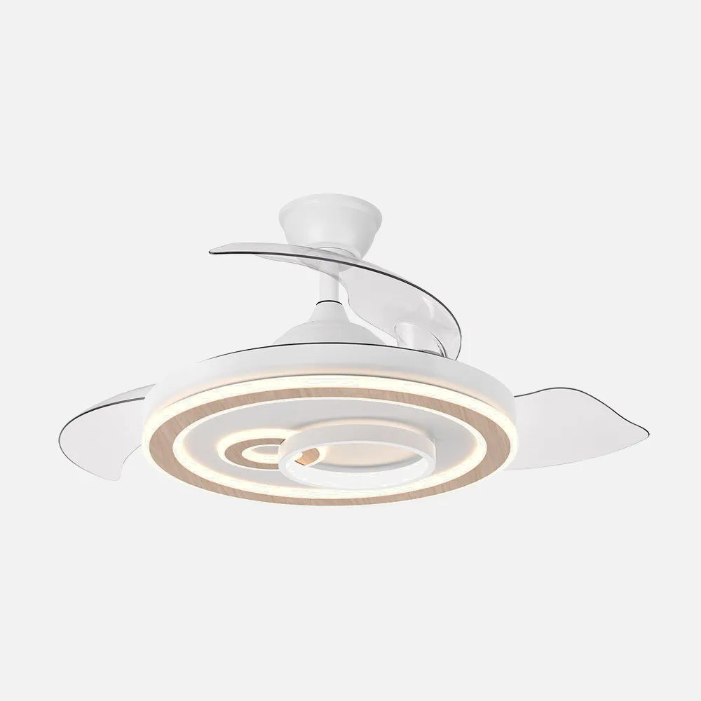 Ventilador de techo DC Sultán 107 cm con aspas retráctiles y luz LED de FABRILAMP en color blanco/haya – vista de detalle