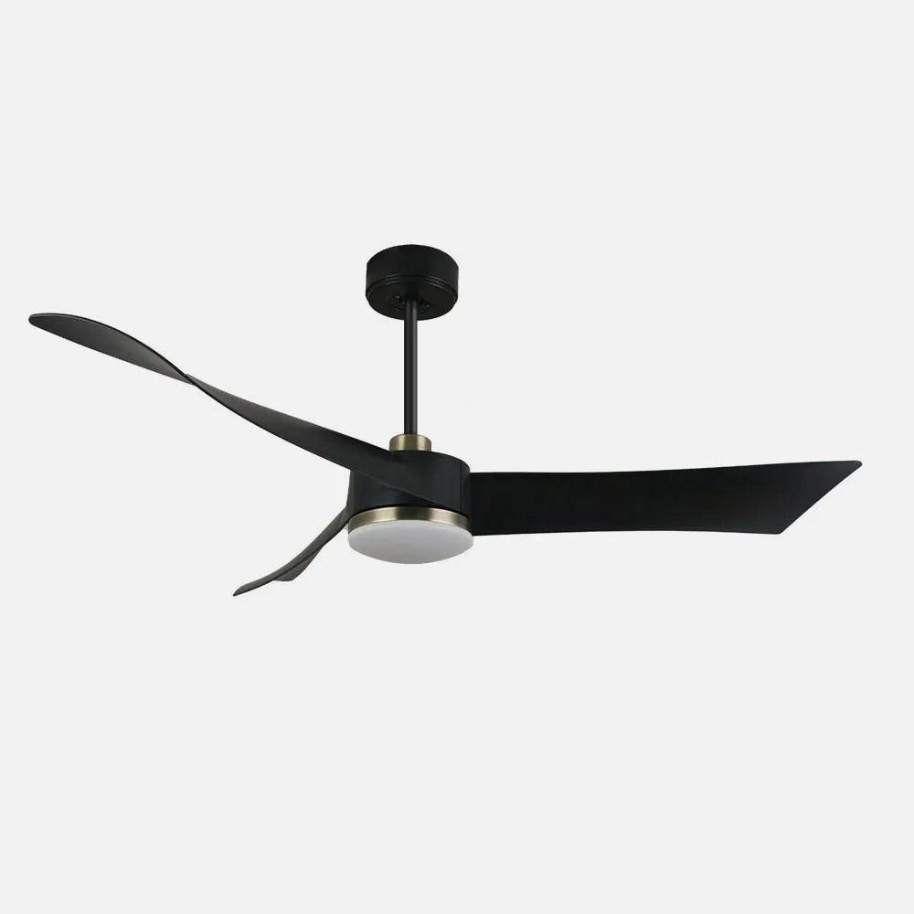 Ventilador de techo DC Tempel 132 cm con luz LED de FABRILAMP en color negro/cuero