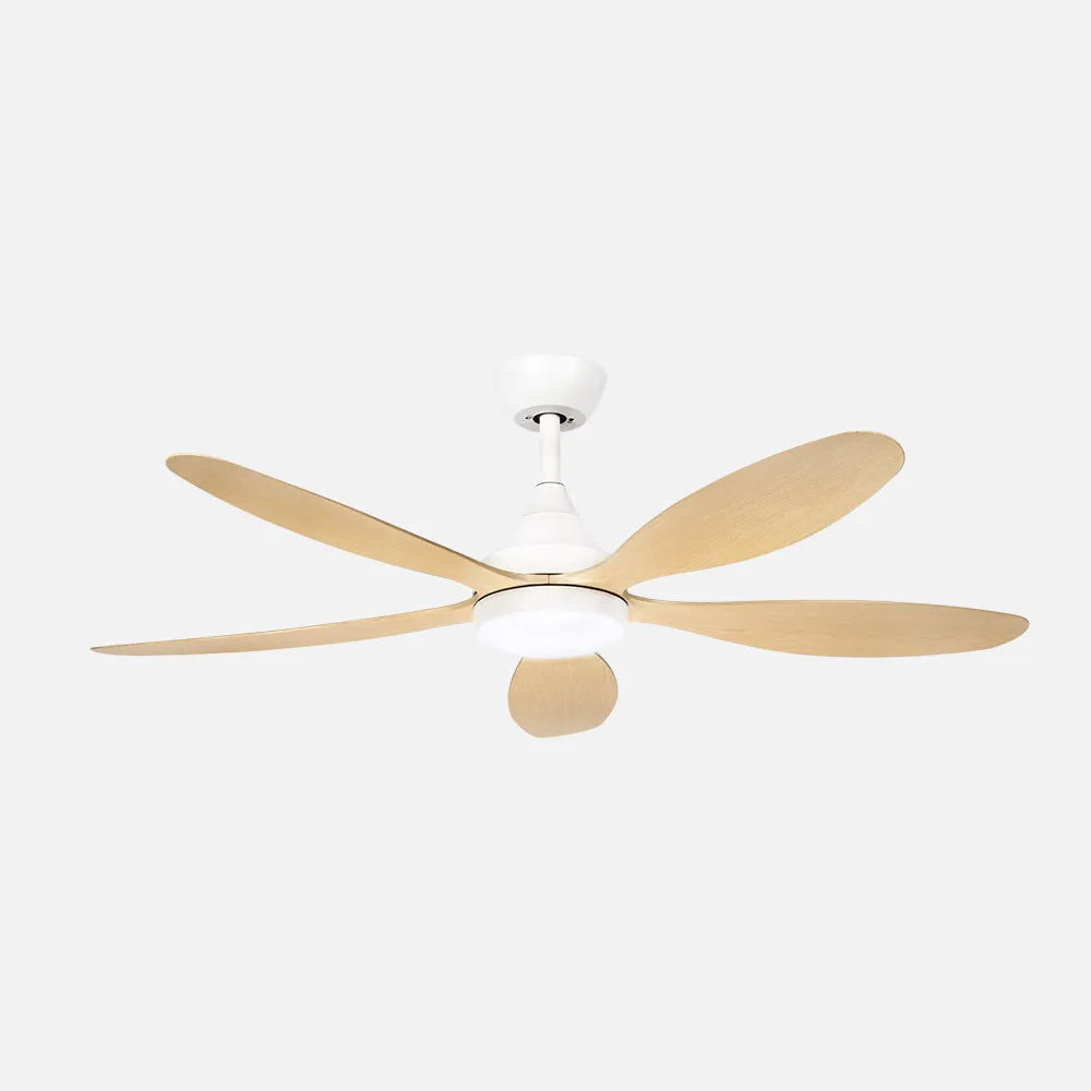 Ventilador de techo DC Tobarra 132 cm con luz LED de FABRILAMP en color blanco/haya