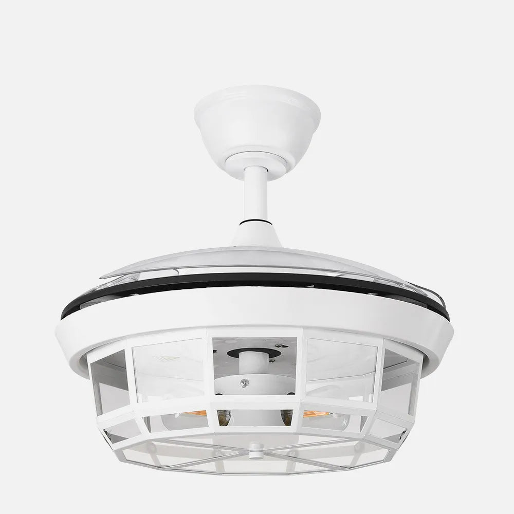 Ventilador de techo DC Tornado 91 cm con aspas retráctiles y 3 portalámparas E27 de FABRILAMP en color blanco – vista de detalle