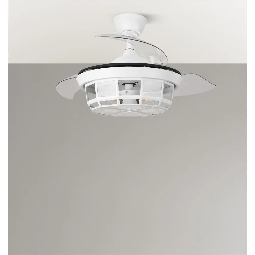 Ventilador de techo DC Tornado 91 cm con aspas retráctiles y 3 portalámparas E27 de FABRILAMP en color blanco – vista de detalle