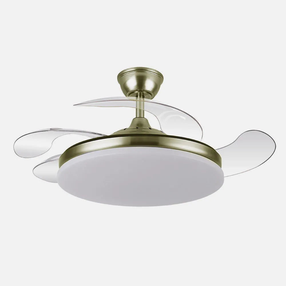 Ventilador de techo DC Tridente 107 cm con aspas retráctiles y luz LED de FABRILAMP en color cuero