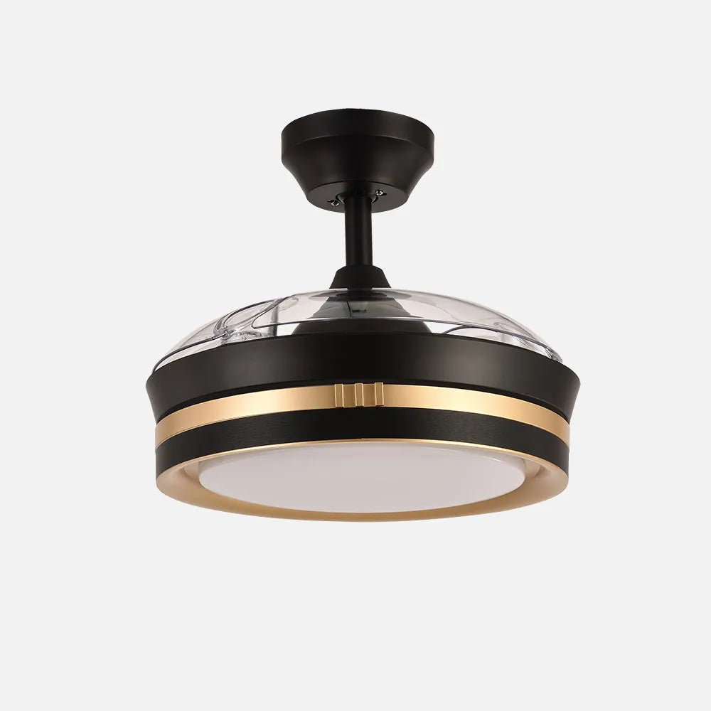 Ventilador de techo DC Viper 91 cm con aspas retráctiles y luz LED de FABRILAMP en color negro/oro – vista de detalle