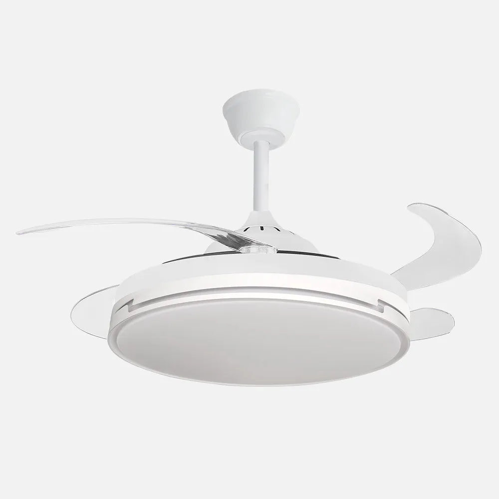 Ventilador de techo DC Papiro 107 cm con aspas retráctiles y luz LED de FABRILAMP en color blanco