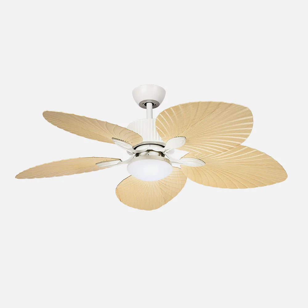 Ventilador de techo DC Torcal 130 cm con luz LED de FABRILAMP en color blanco/haya
