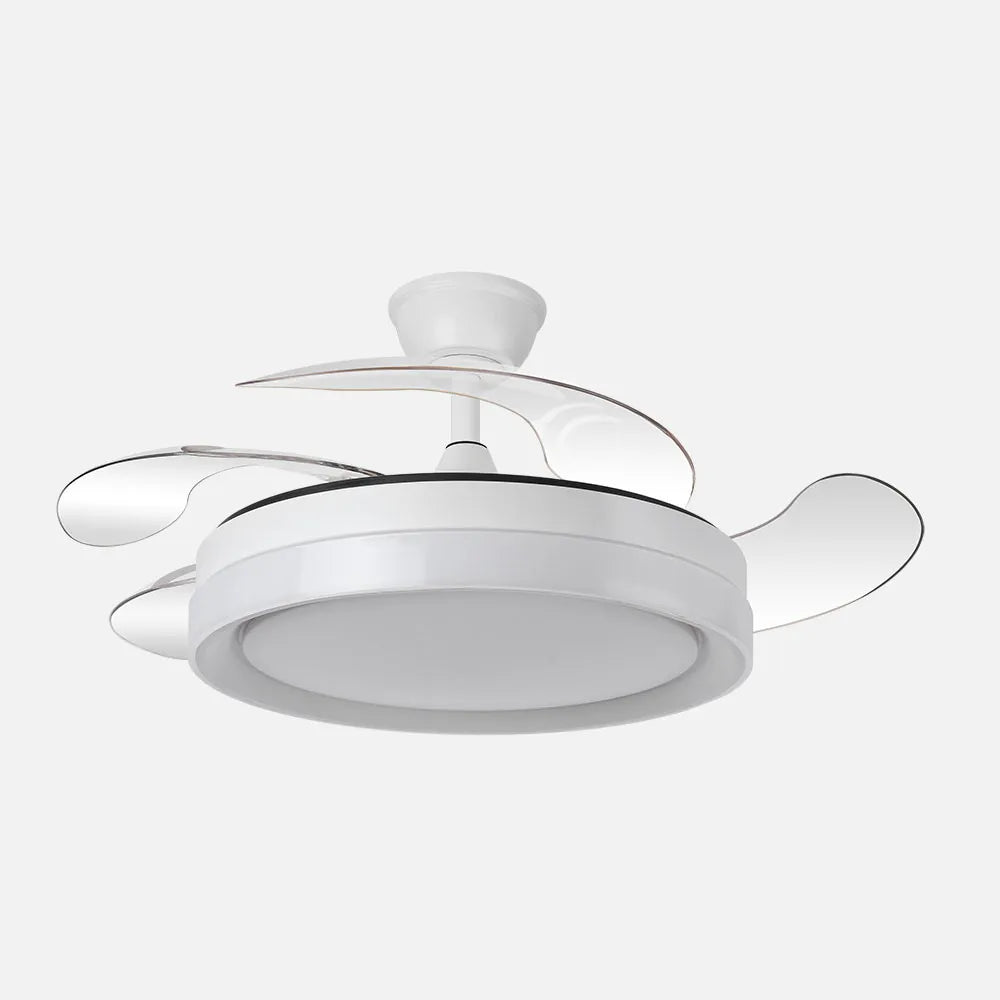 Ventilador de techo DC Zenit 107 cm con aspas retráctiles y luz LED de FABRILAMP en color blanco