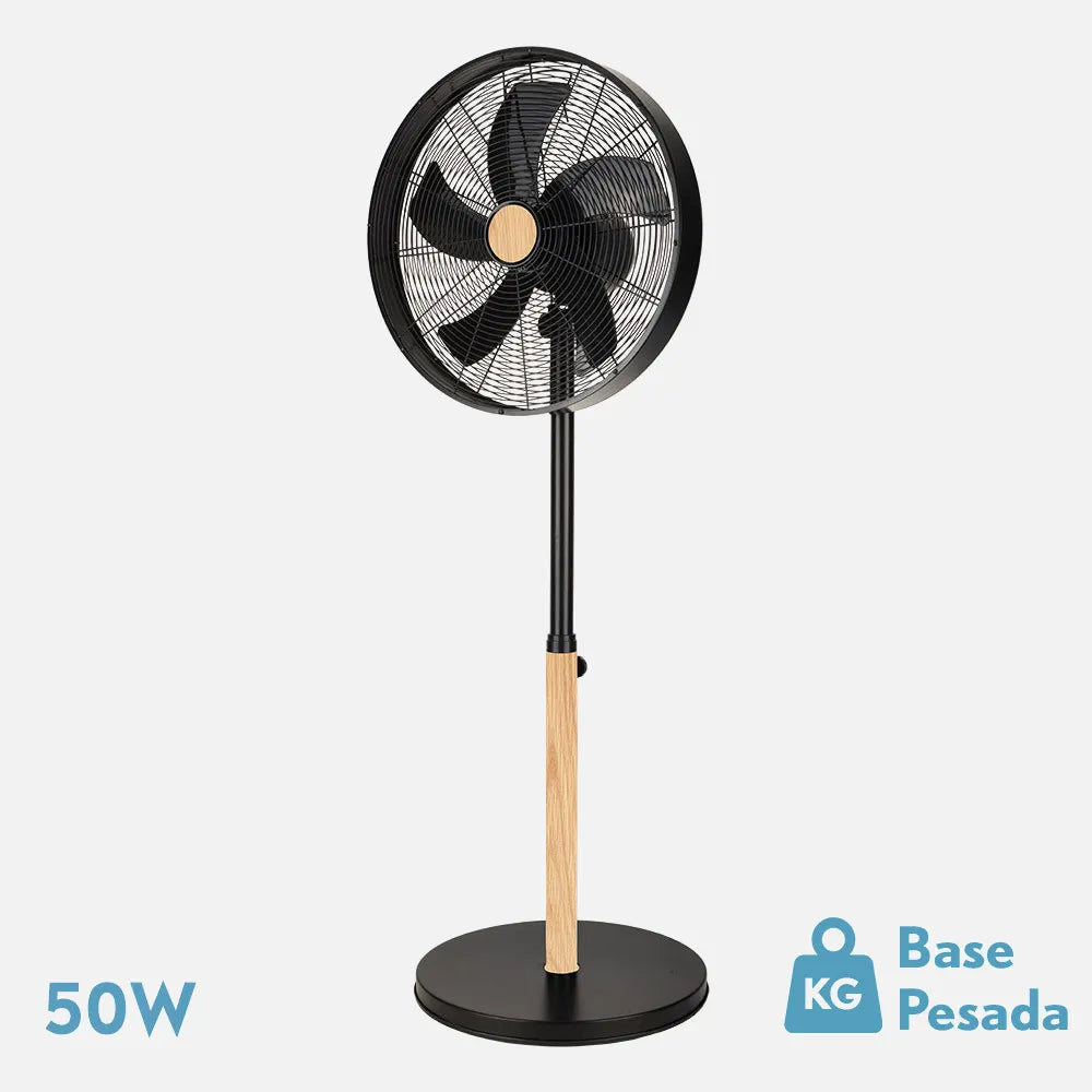 Ventilador de pie Falcon 50 W de FABRILAMP en color negro/haya – vista de detalle