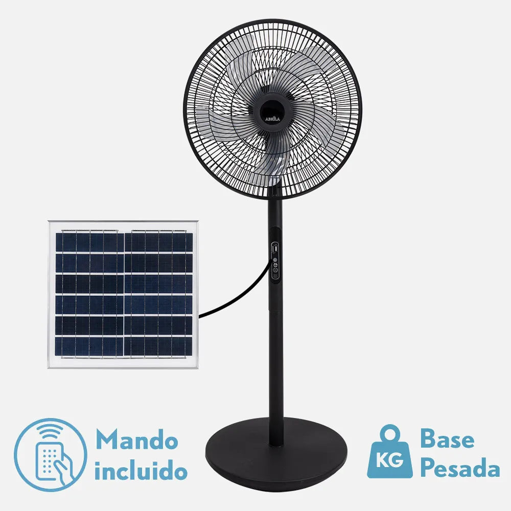Ventilador de pie solar Rialto 30 W de FABRILAMP en color negro – vista de detalle