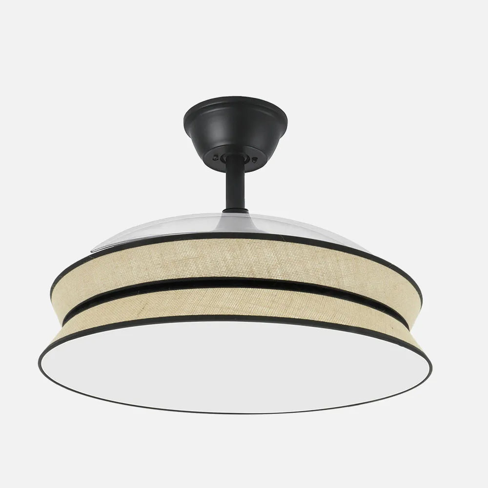 Ventilador de techo DC Decor 108 cm con aspas retráctiles y luz LED de FABRILAMP en color negro/natural – vista de detalle