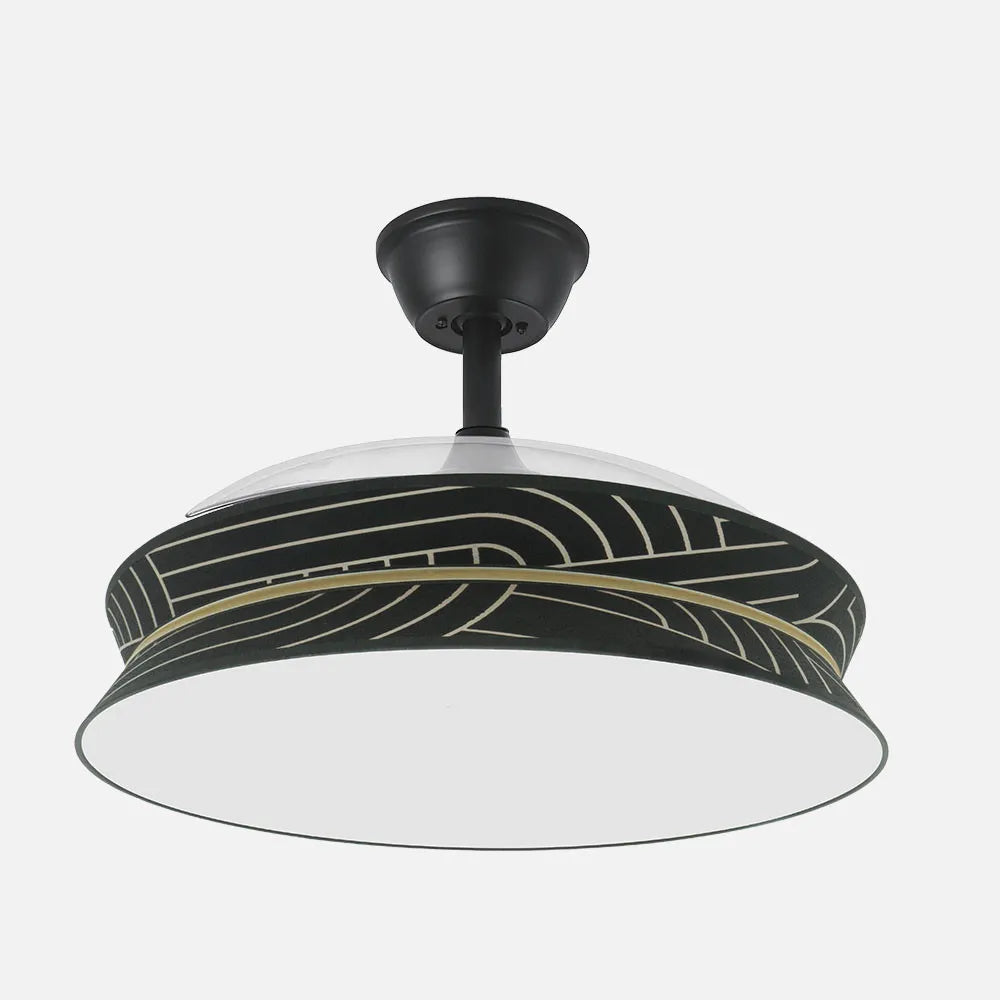 Ventilador de techo DC Decor 108 cm con aspas retráctiles y luz LED de FABRILAMP en color negro/negro-plata – vista de detalle