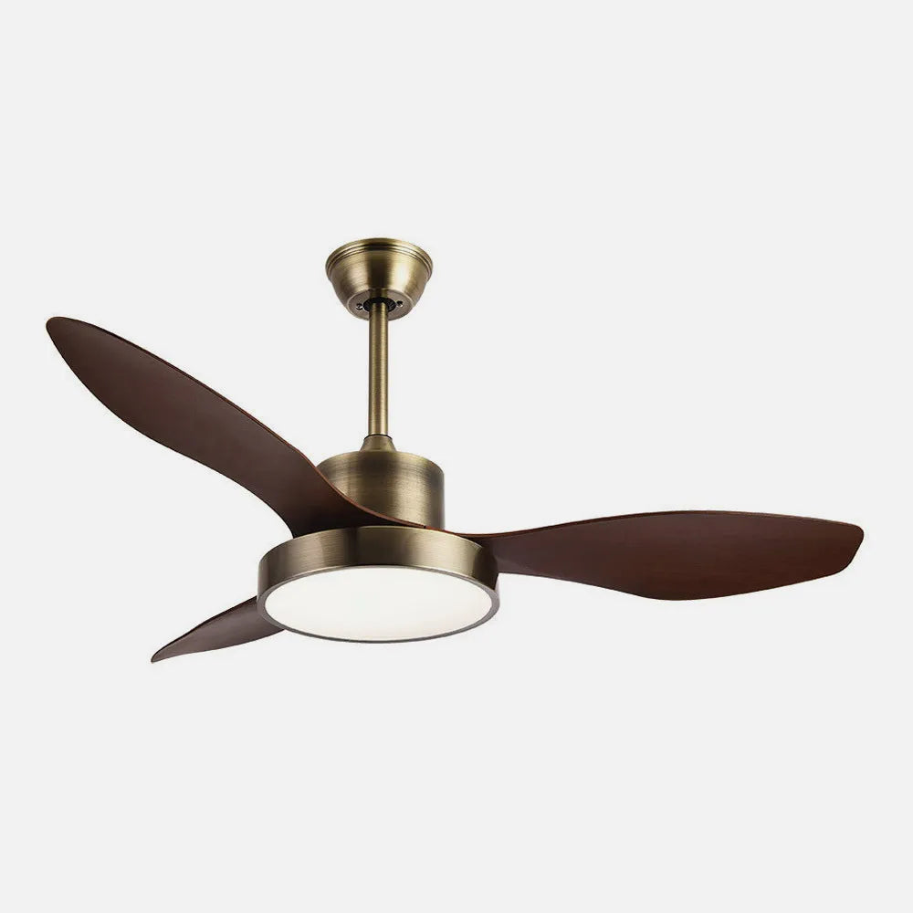 Ventilador de techo DC Hayate 120 cm con luz LED de FABRILAMP en color cuero/roble