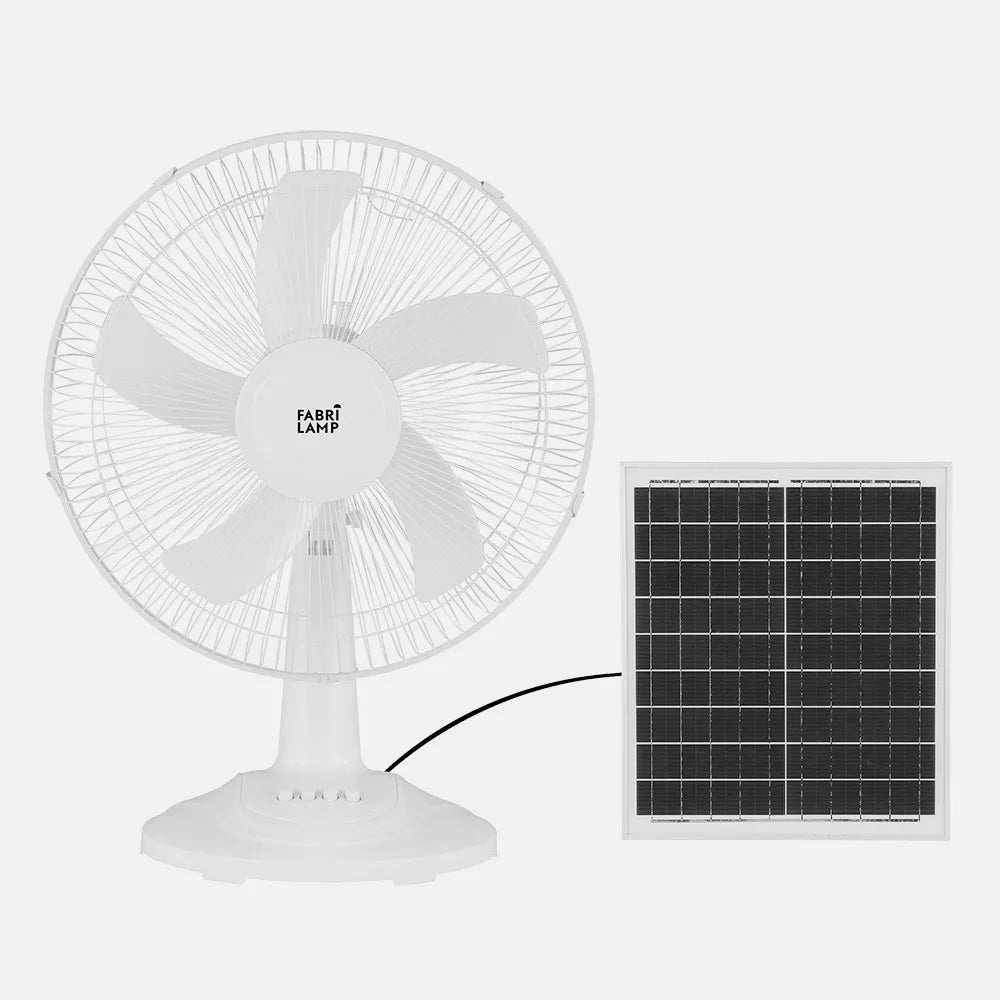 Ventilador DC de sobremesa solar Abanico 20 W de FABRILAMP en color blanco