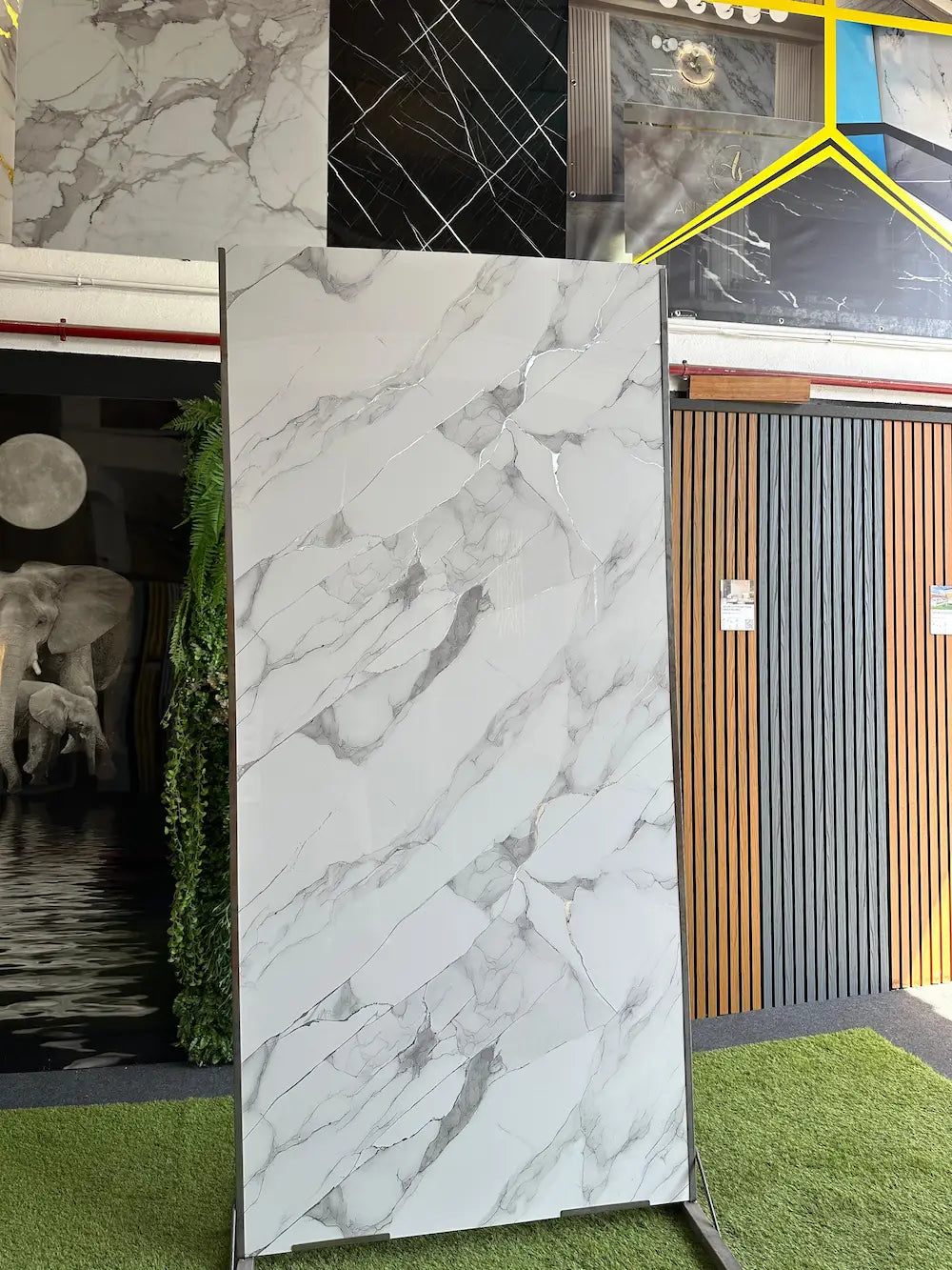 Placa decorativa polvo de piedra Mármol Zeus Plata 260 x 122 cm